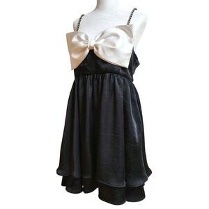 Altar'd State Stassia Black & White‎ Satin Bow Dress Womens Large Cocktail Party